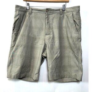 O'Neill Flat Front Shorts Tan Plaid Polyester Viscose Lightweight Size 38